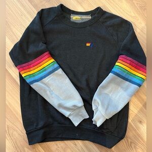 Aviator Nation Rainbow Striped Sleeves Sweatshirt